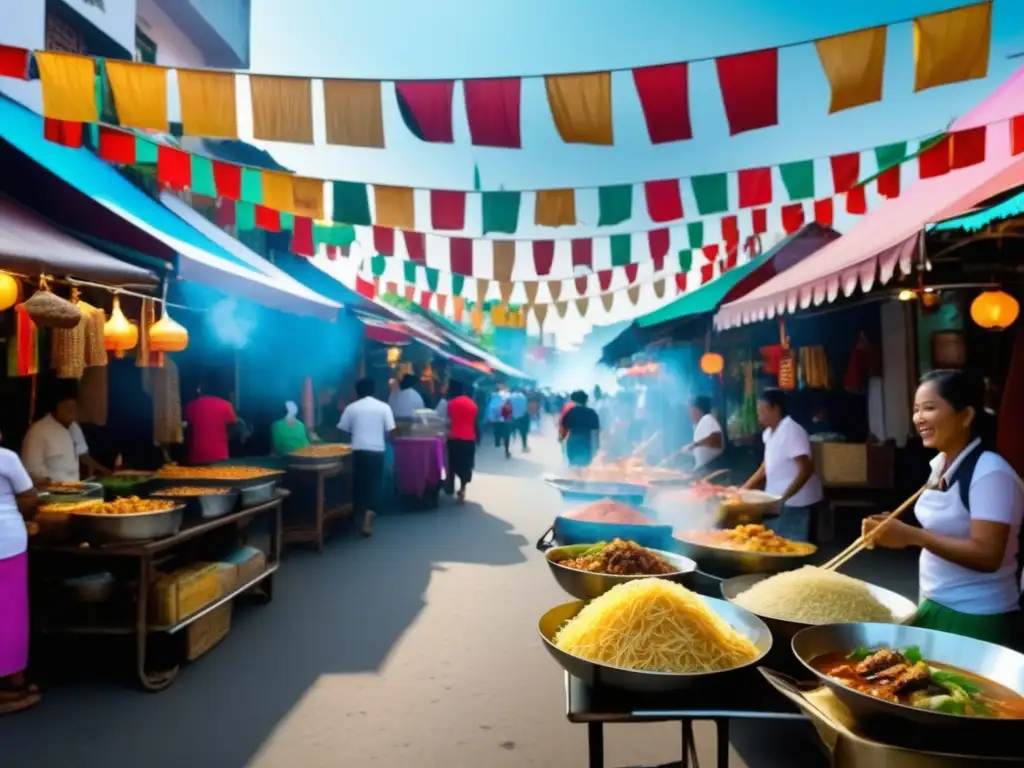 Escena vibrante del Festival de la Comida Callejera en Tailandia: delicias culinarias, colores y energía