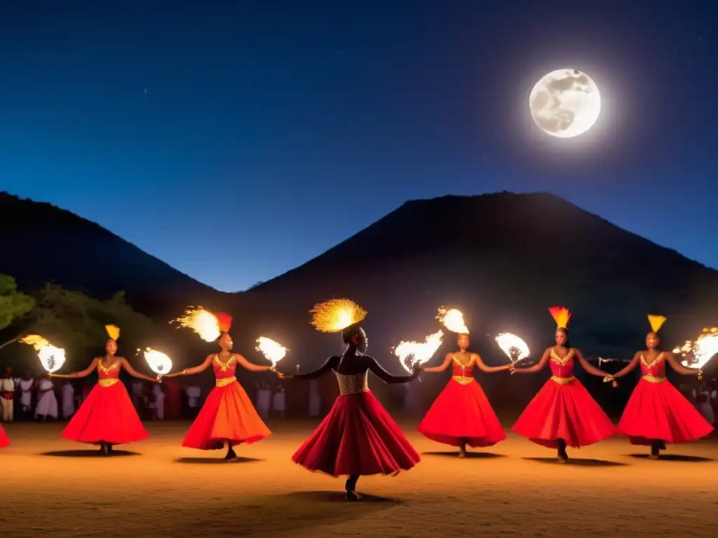 Festival Danza Fuego Swazilandia: Escena mágica con danza, fuego y tradición cautivadora bajo la luna llena