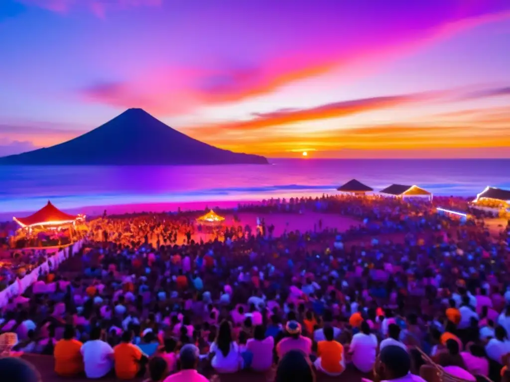 Festival tradicional en Oceanía con vibrantes colores y actividades culturales (110 caracteres)