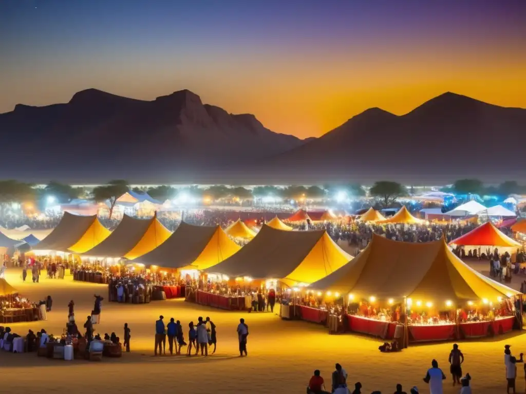 Festival de Cerveza Namibia: Vibrante escena nocturna africana, con personas, música y tradición