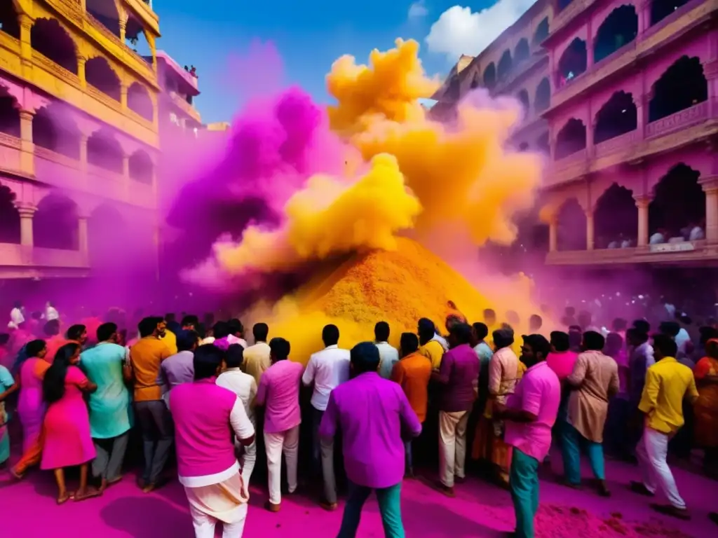 Celebración del Holi en India, colorida escena llena de alegría y belleza