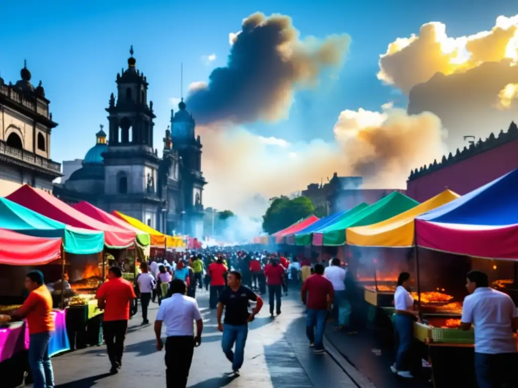 Festival Comida Callejera México: escena vibrante y colorida con puestos de comida, aroma irresistible y arte callejero