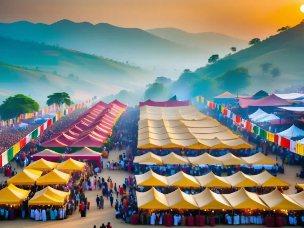 Festival de comidas tradicionales: vibrante y colorido evento gastronómico en las colinas al atardecer