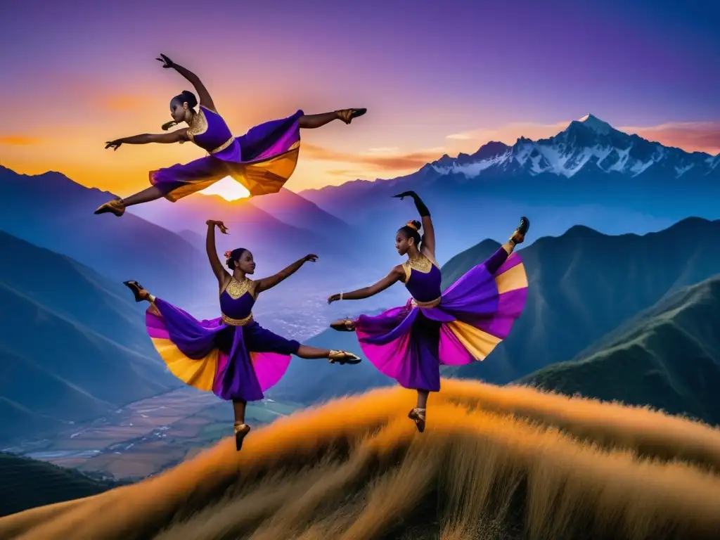 Festivales tradicionales danza tijeras: Esencia capturada en imagen de acrobacias impresionantes con montañas de fondo