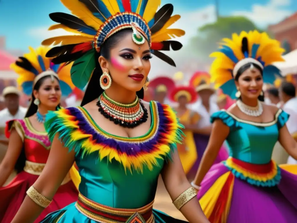 Trajes de baile latinoamericanos tradicionales en vibrante festival