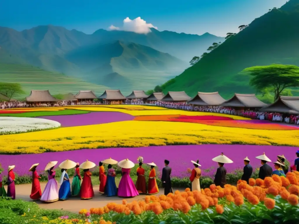 Paisaje vibrante y festivales de flores tradicionales: una escena mágica de espectáculo floral