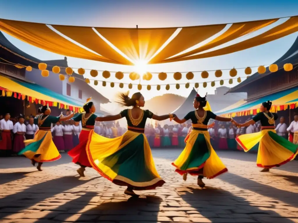 Fotografía en festivales tradicionales: Danza, música y tradición en un vibrante mercado lleno de colores y alegría