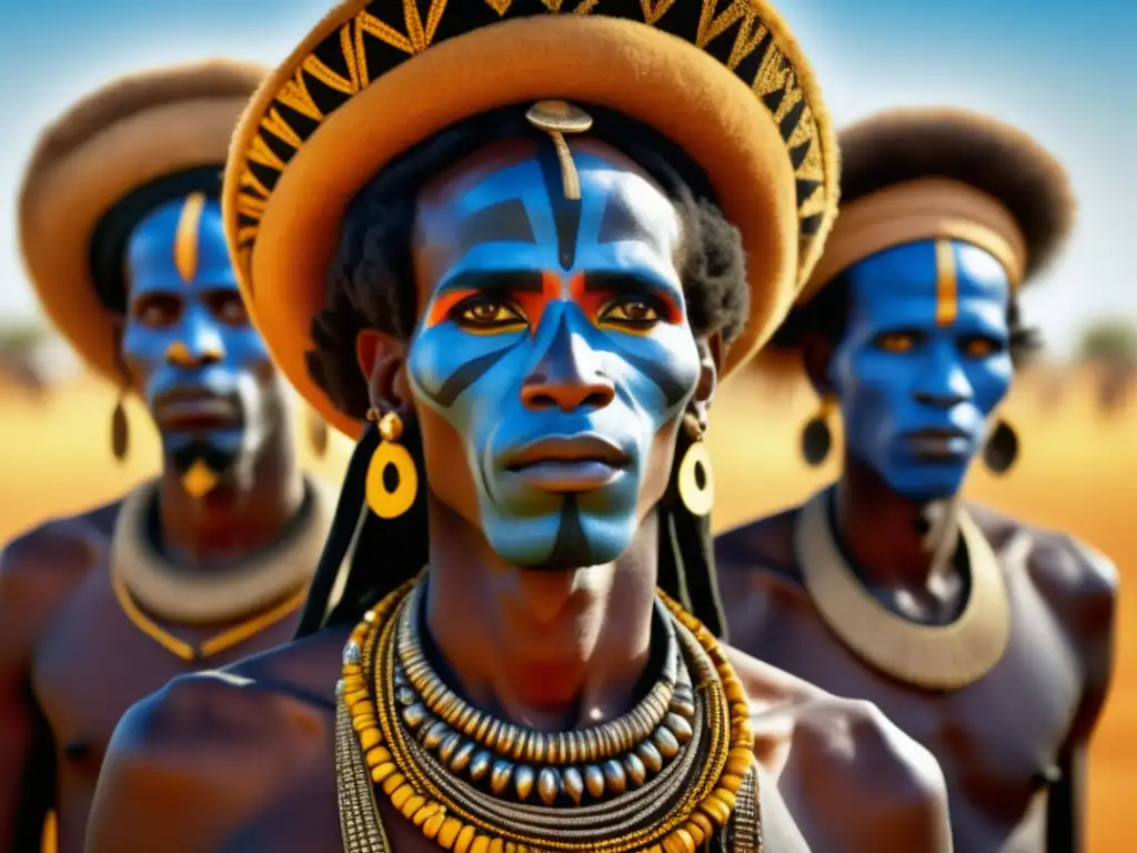 Festival de Gerewol África: belleza y cultura en una imagen realista de hombres Wodaabe adornados con trajes vibrantes y pintura facial