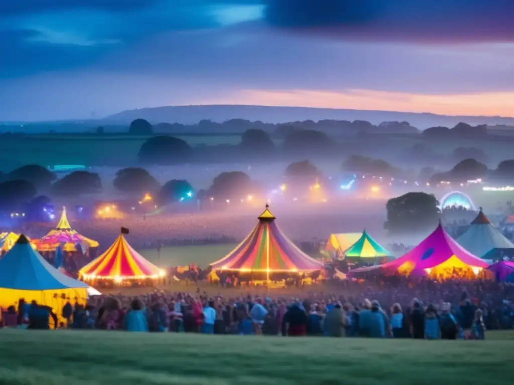 Festival de Glastonbury: Multitud vibrante en campo colorido y luminoso - Festivales tradicionales en el mundo