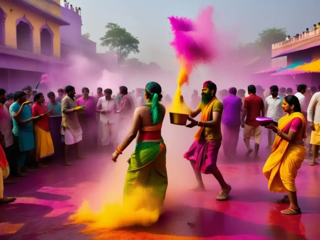 Imagen vibrante del Festival de Holi en India: festivales acuáticos tradicionales con colores y agua