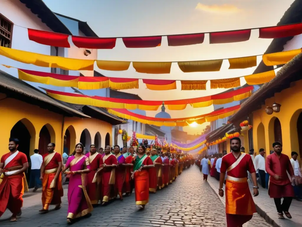 Procesión de festival tradicional en ciudad histórica: festivales tradicionales evolución histórica