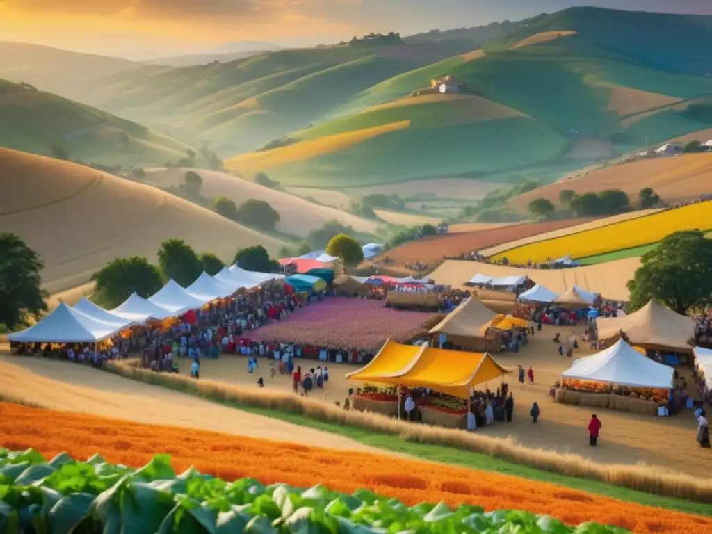 Festivales de cosecha: escena vibrante de tradición y cultura en un mercado lleno de color y alegría