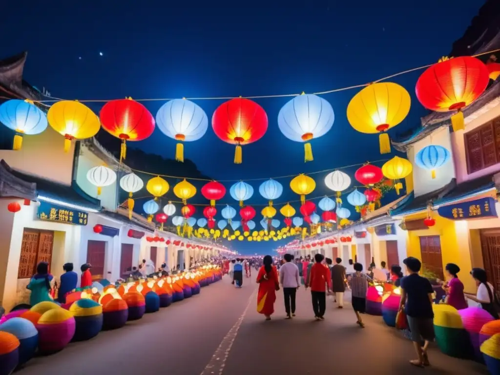 Festival de la Luna en Vietnam: encanto nocturno con lanternas y pagoda iluminada