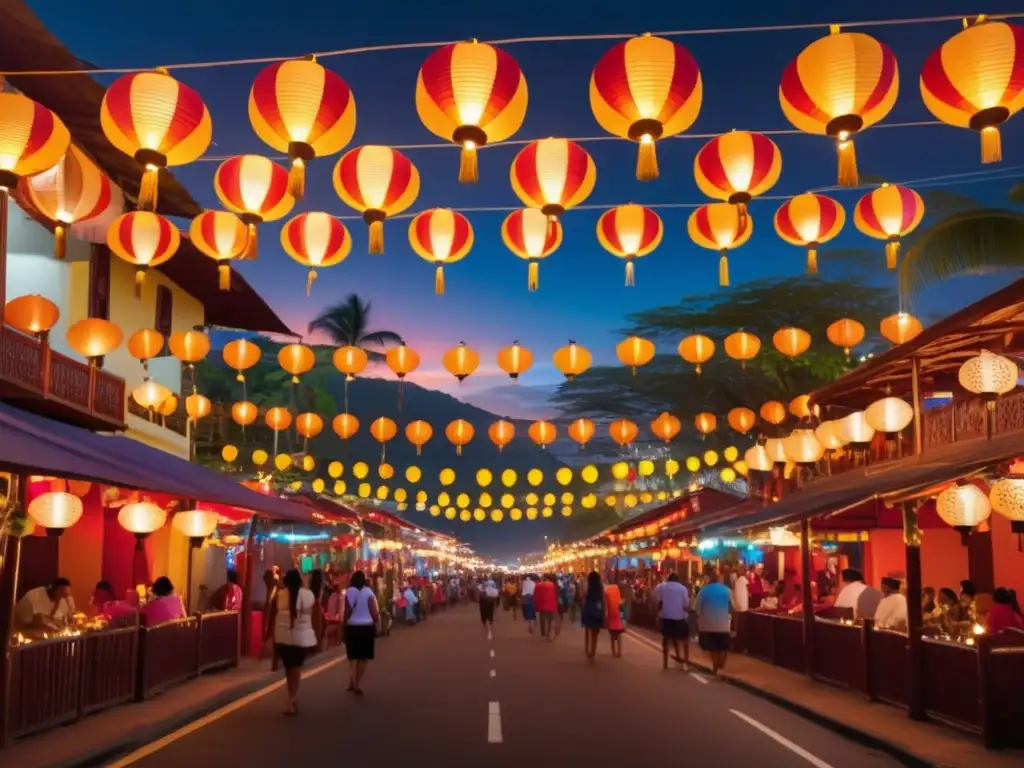 Festival de la Luz en Costa Rica: Calle iluminada, luces vibrantes, sombras encantadoras, proyecciones coloridas