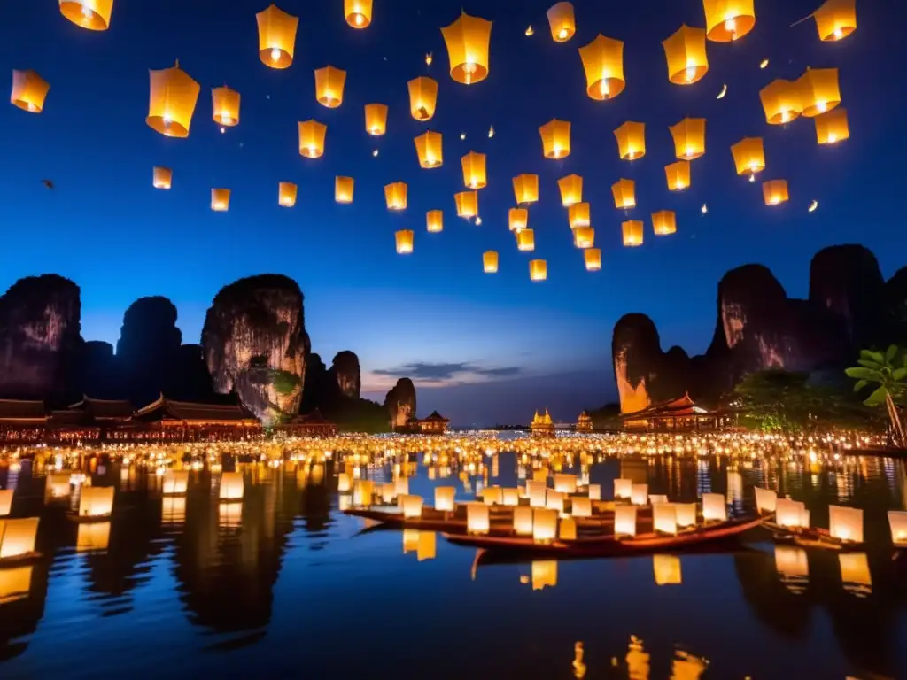 Artefactos rituales tradicionales en festivales: Espectáculo celestial en Festival de la Luz en Tailandia