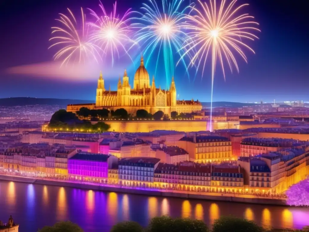 Festival de la Luz de Lyon: imagen mágica del festival con luces vibrantes y ciudad iluminada