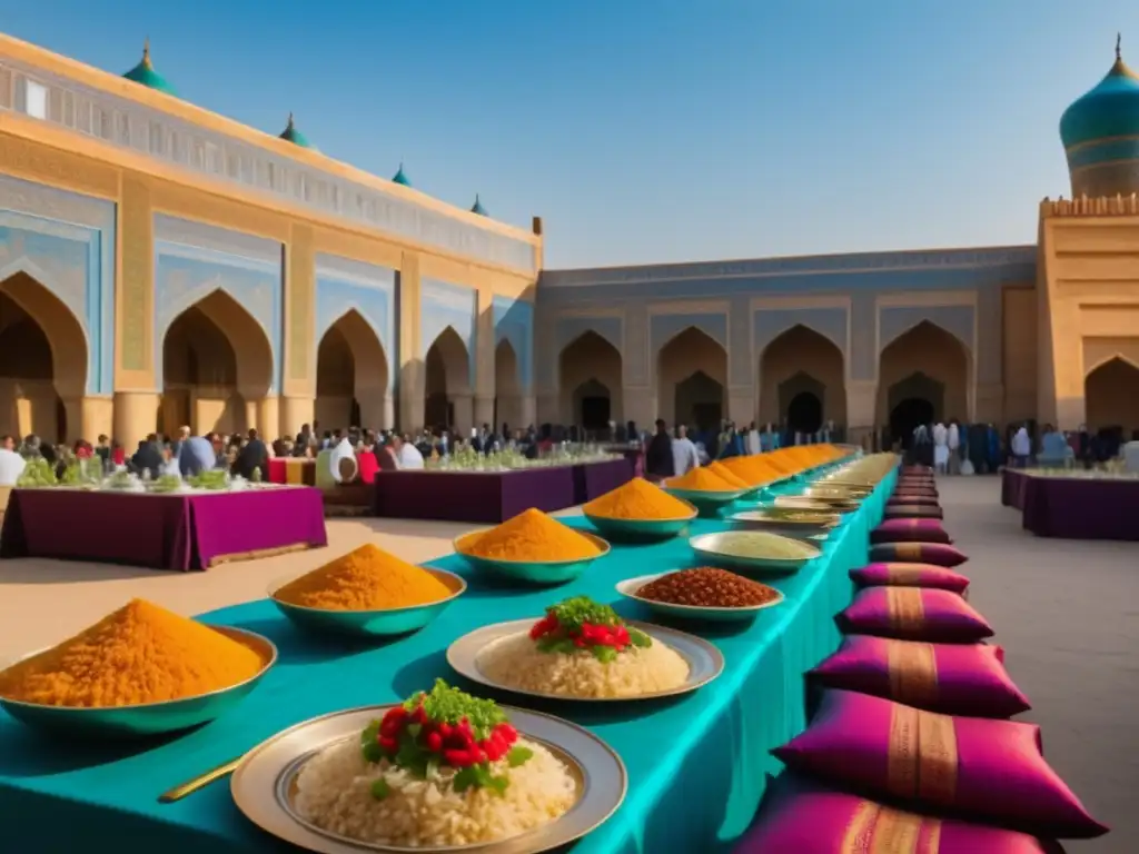 Festival de la Seda en Uzbekistán: escena vibrante y colorida con platos tradicionales, cultura y alegría