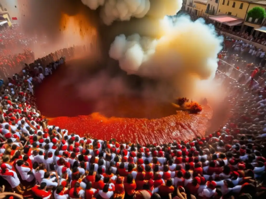 Historia y significado de La Tomatina: festival de Buñol, España, con vibrantes tomates rojos y participantes alegres