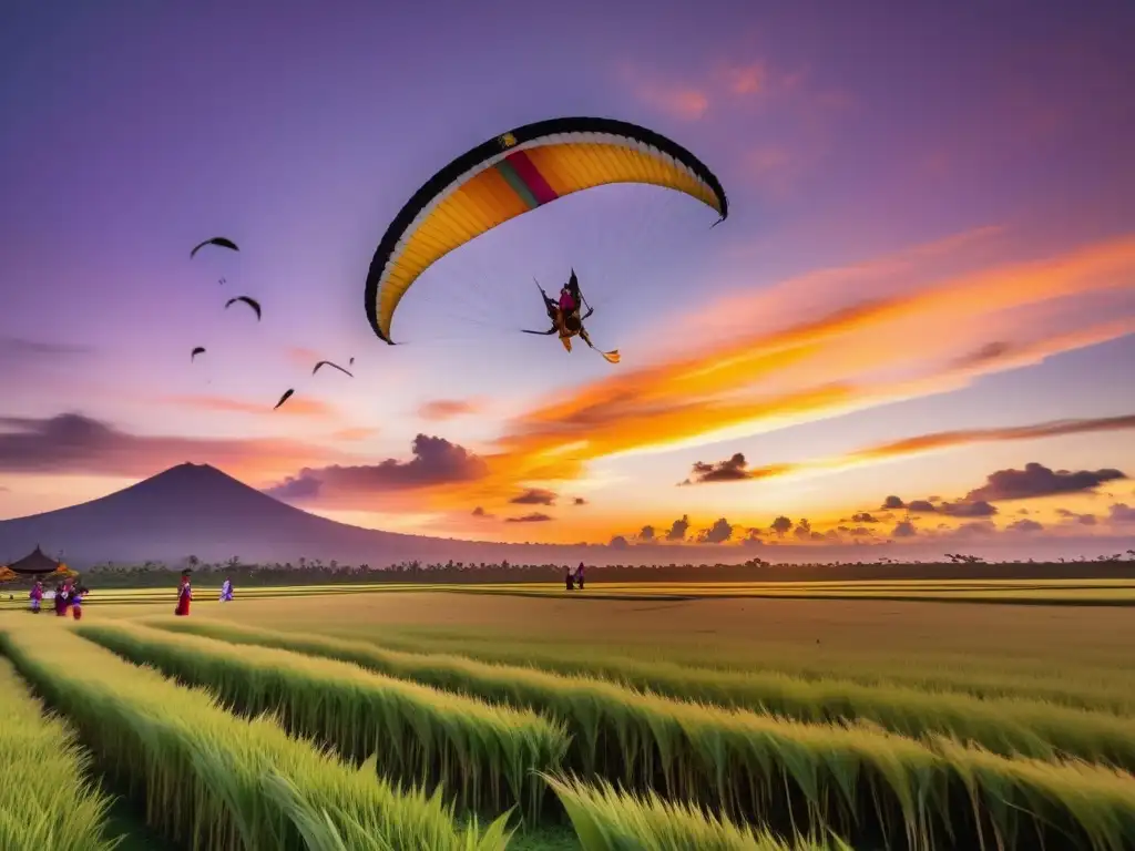 Festival de las Cometas en Bali: Kites coloridos danzan en un cielo atardecer, capturando la esencia del evento