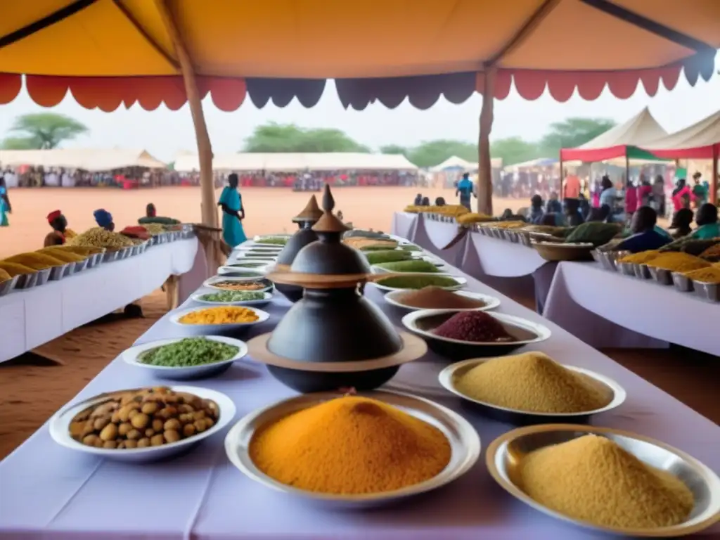 Mesa repleta de comidas tradicionales del Festival de las Máscaras en Burkina Faso