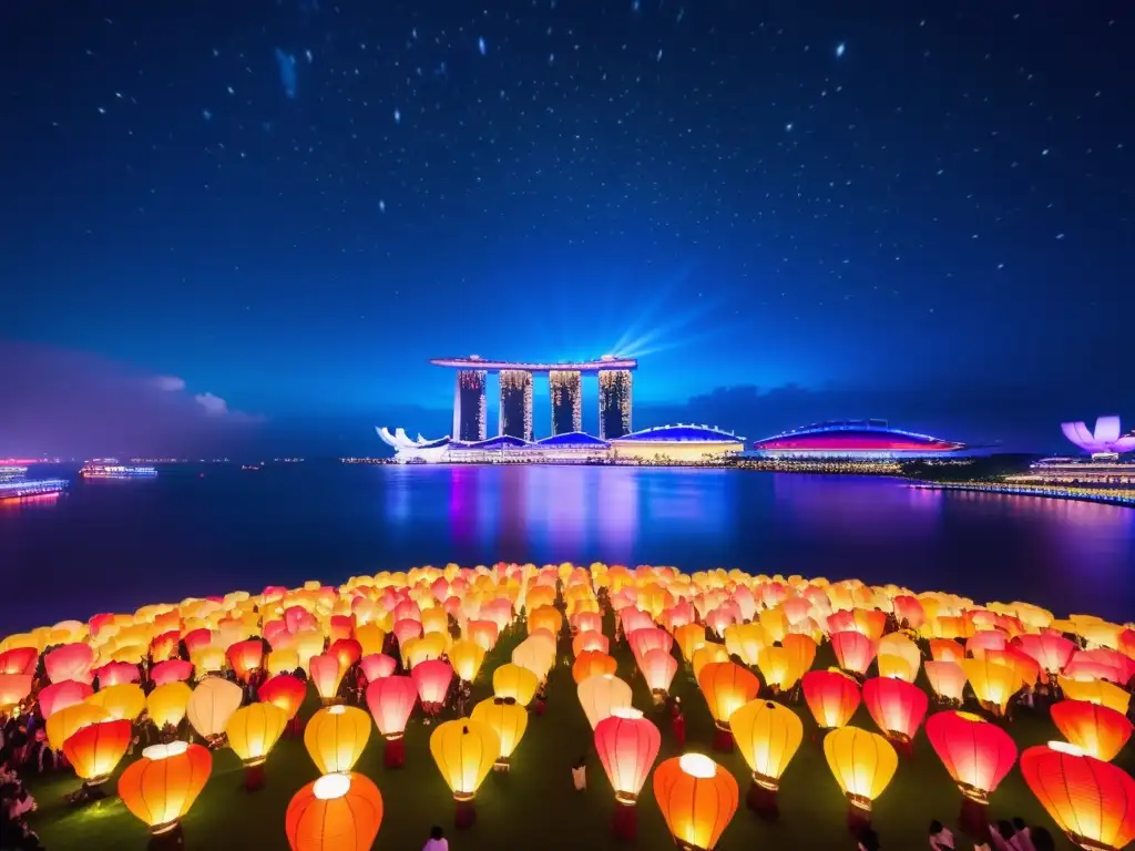 Festival de Faroles Singapur: imagen mágica con faroles vibrantes, diseños intrincados y un cielo estrellado