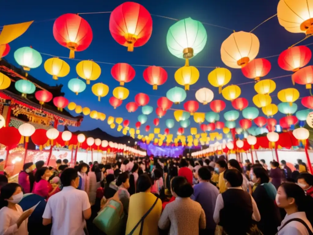 Festival globos papel Taiwán: Hermosa escena del Festival de linternas de papel en Taiwán, lleno de colores vibrantes y belleza etérea