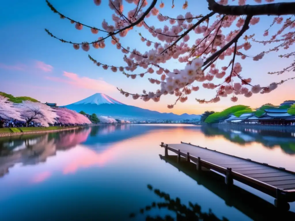 Festival Flor de Cerezo Japón: Belleza etérea en lago sereno, pétalos delicados y tradiciones