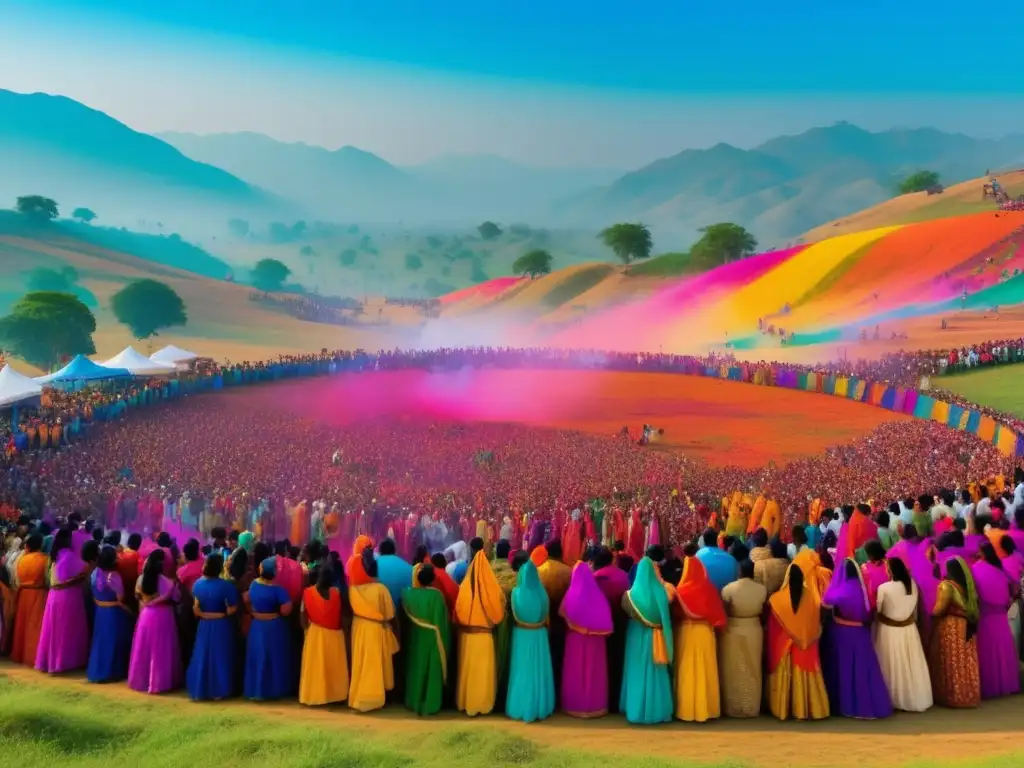 Festival de los Colores en India: una imagen vibrante y etérea capturando la esencia del festival