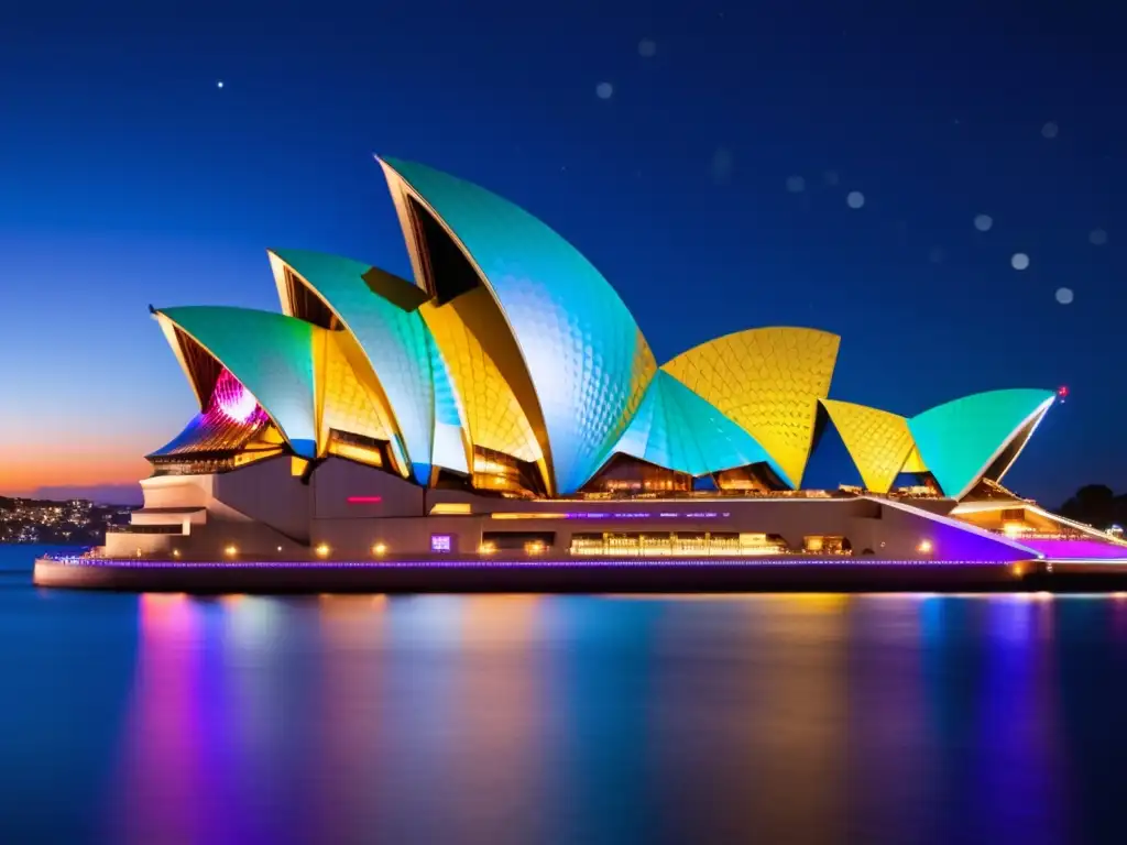 Festival de Luces en Sydney, Australia - Opera House iluminada con colores vibrantes, creando un espectáculo sublime