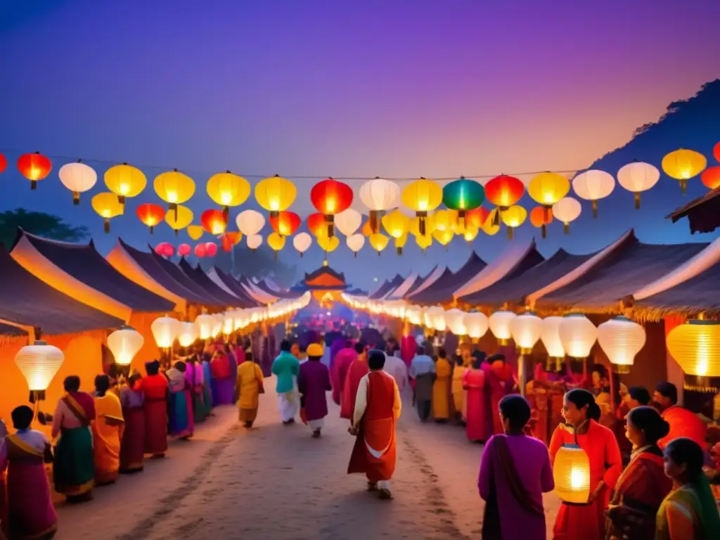 Festival de luces tradicionales: escena fascinante con coloridos faroles, procesión vibrante y ambiente lleno de alegría y esperanza