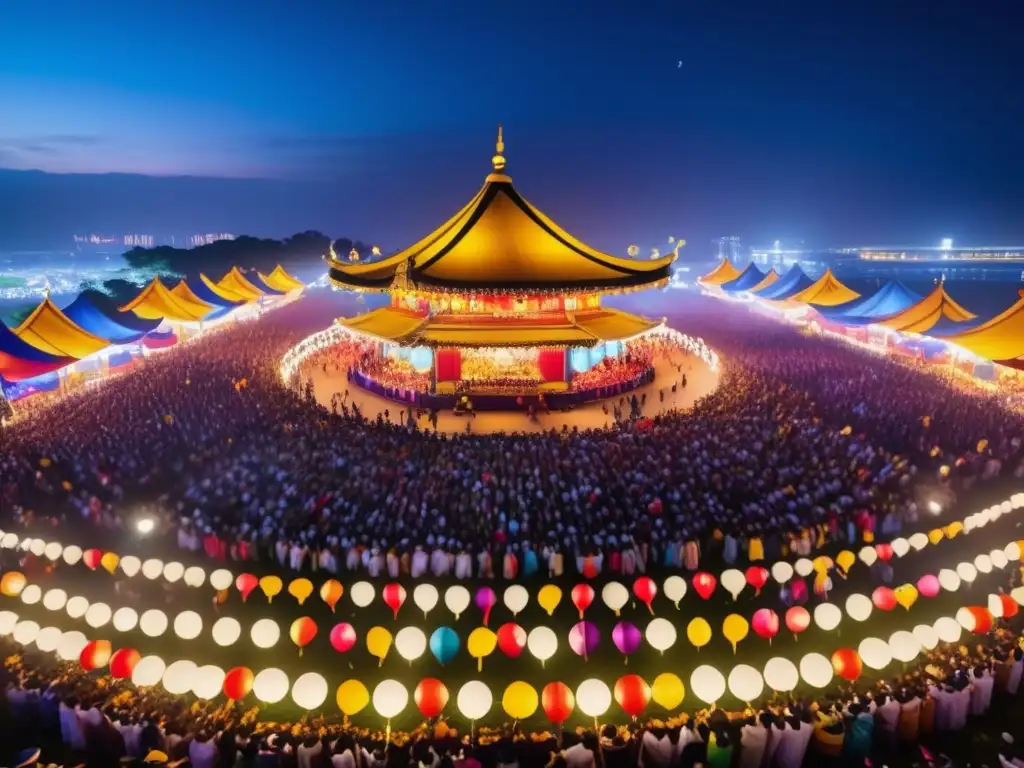 Fotografía impactante de festival con energía vibrante y trajes tradicionales coloridos