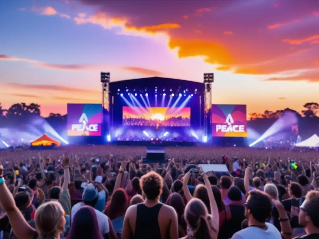 Festival de música y protesta con ambiente vibrante y etéreo