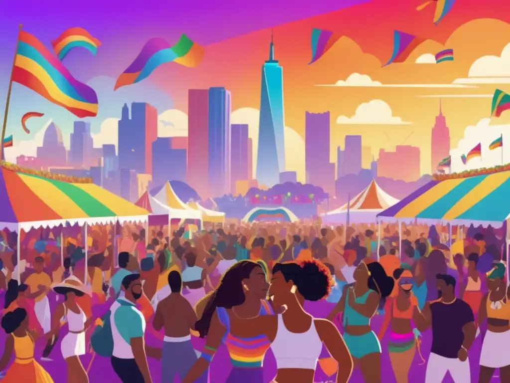 Festivales LGBTQ+ tradicionales: Escena vibrante y colorida de un festival LGBTQ+