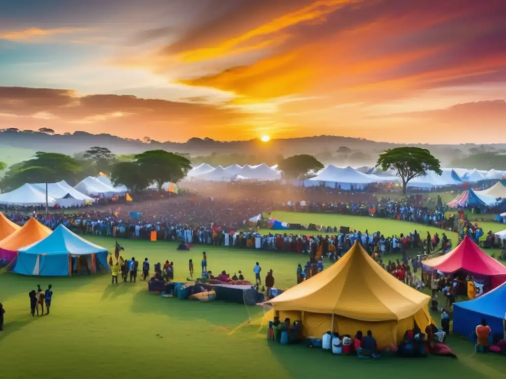 Festival de protesta mundial: Escena vibrante de personas diversas, unidas en un festival de cambio y unidad