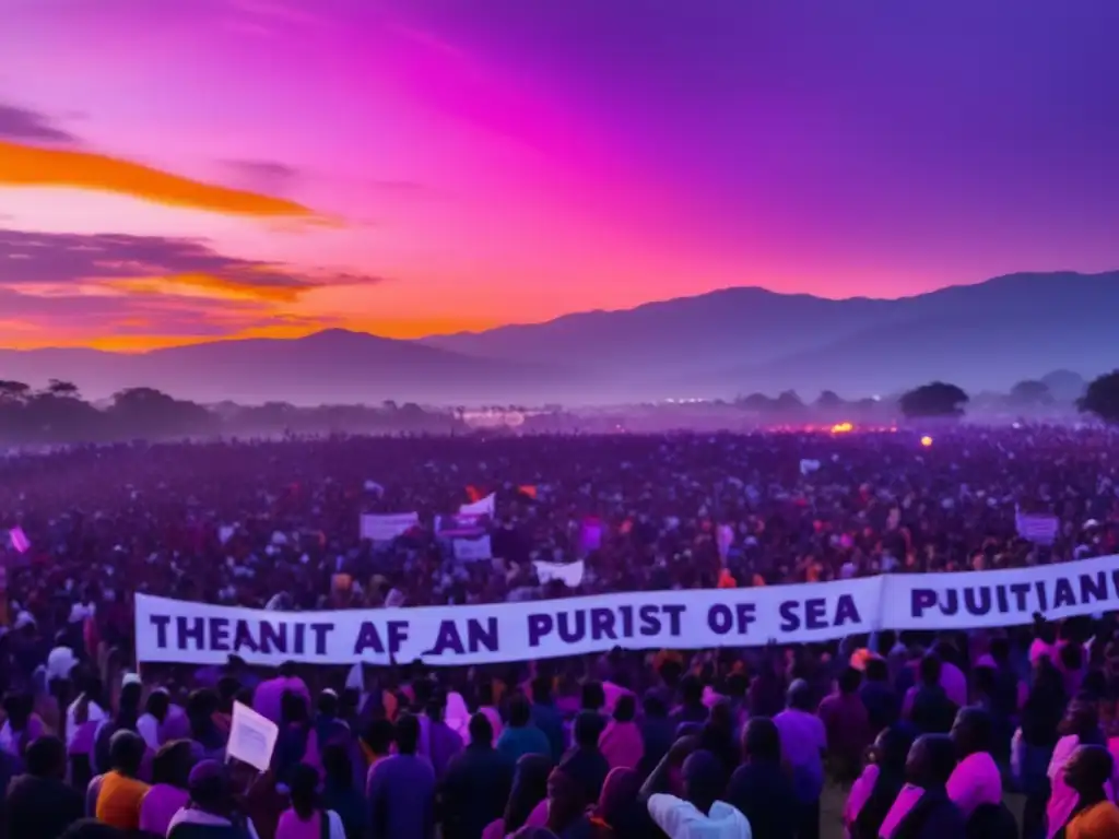 Futuro político: festival de protesta con vibrante imagen de campo lleno de personas unidas y colorido humo