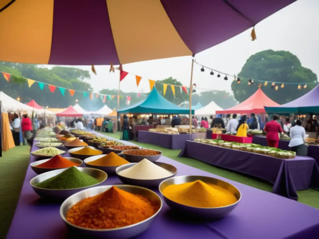 Festivales gastronómicos: fusión cultural y tradición en vibrante escena al aire libre con comida diversa y multitud animada