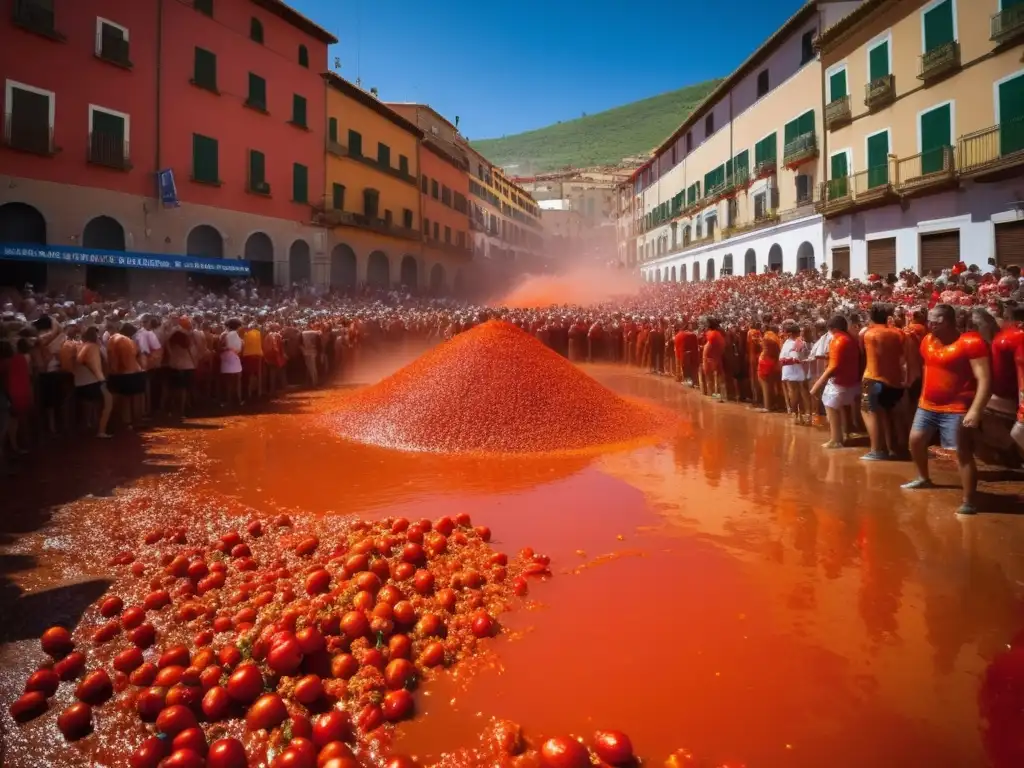 Festival La Tomatina en Buñol, España: Participantes disfrutan de una batalla de tomates única y colorida