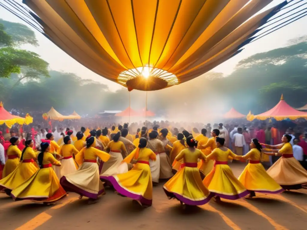 Festivales tradicionales inmersión cultural: Momento mágico de vibrante festival, danzas, música antigua, trajes coloridos, cultura rica