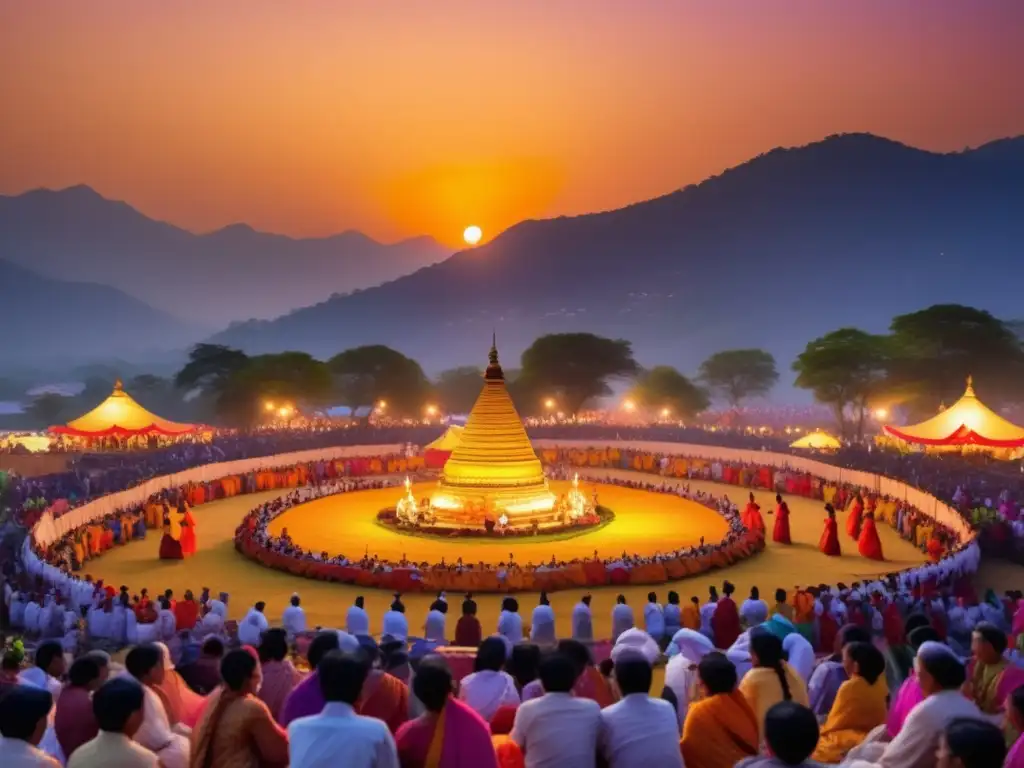 Importancia del sincretismo religioso en festivales: Unidad y diversidad cultural en una hermosa imagen al atardecer