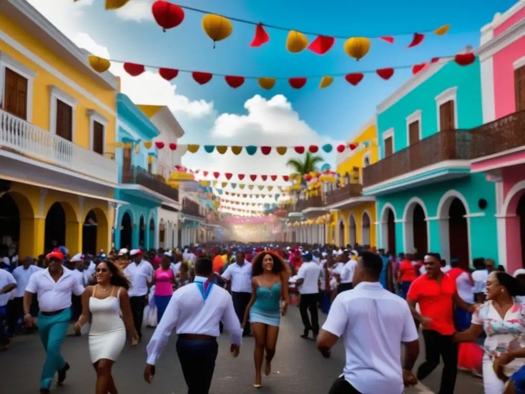 Festival del Merengue en la República Dominicana - Vibrante calle llena de música, baile y alegría