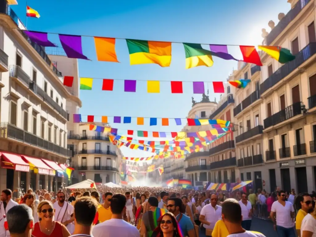 Festival Orgullo Madrid: Calles llenas de gente diversa celebrando amor, diversidad e igualdad