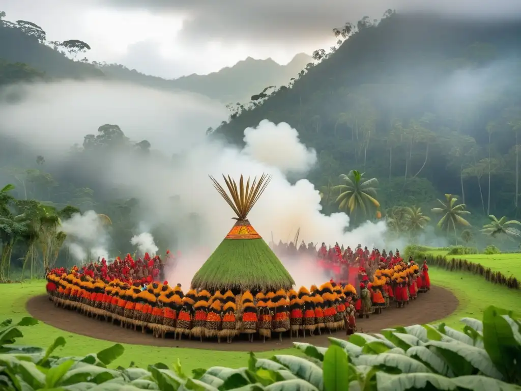 Festival del Yam en Papúa: escena mágica y vibrante con yam ceremonial, aldeanos ataviados y naturaleza exuberante