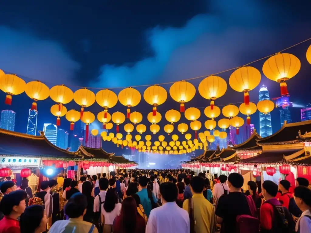 Festival Fantasmas Hambrientos Hong Kong: Escena mística y festiva, llena de color, tradición y reverencia