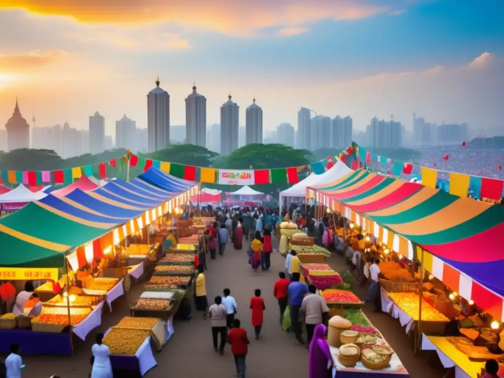 Escena vibrante y etérea de un festival gastronómico con tradiciones festivas globales