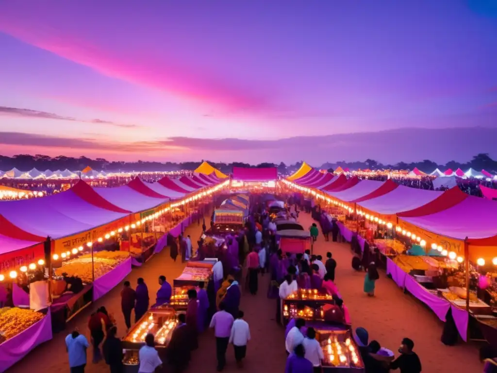 Escena festiva al atardecer: comida, cultura y diversidad (Evolución comida festivales décadas)