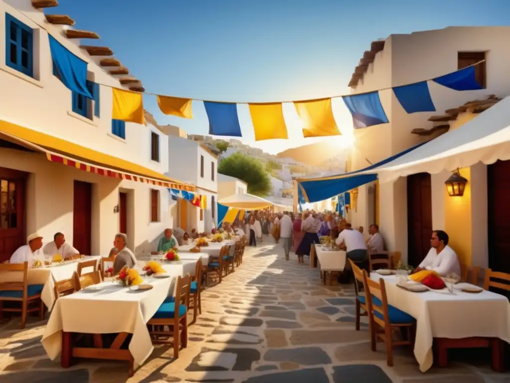 Festividades griegas tradicionales en un encantador y etéreo pueblo griego durante un festival pintoresco