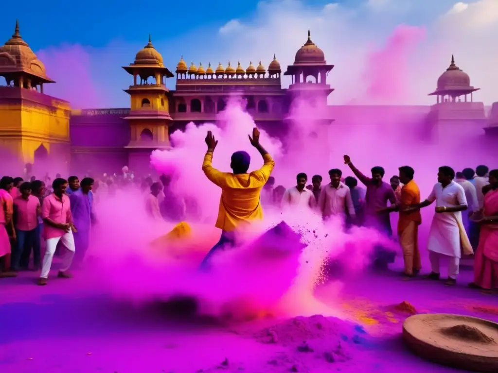 Escena vibrante del festival Holi en India: Ritos de paso y colores festivos