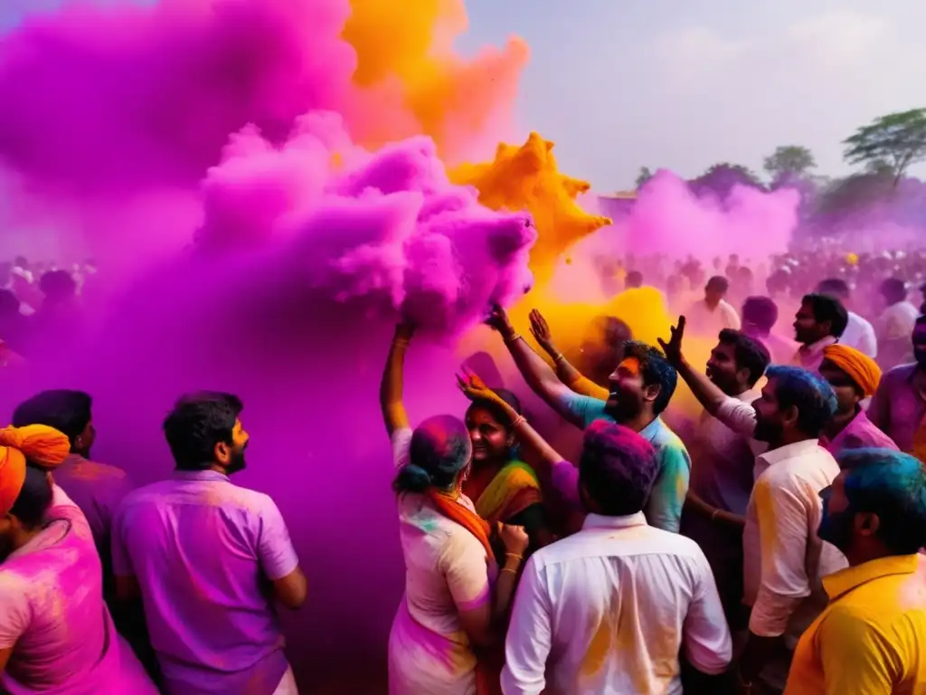 Escena vibrante del festival Holi en India