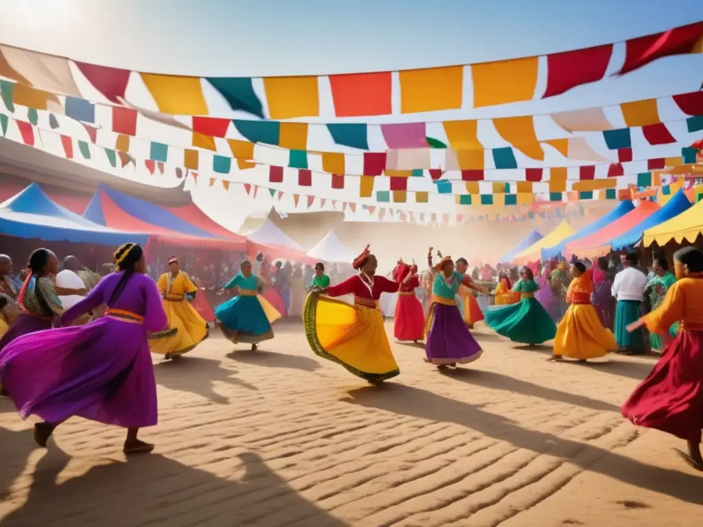 Festivales interculturales tradicionales, escena vibrante y etérea capturando la esencia de la celebración con diversidad de personas y actividades