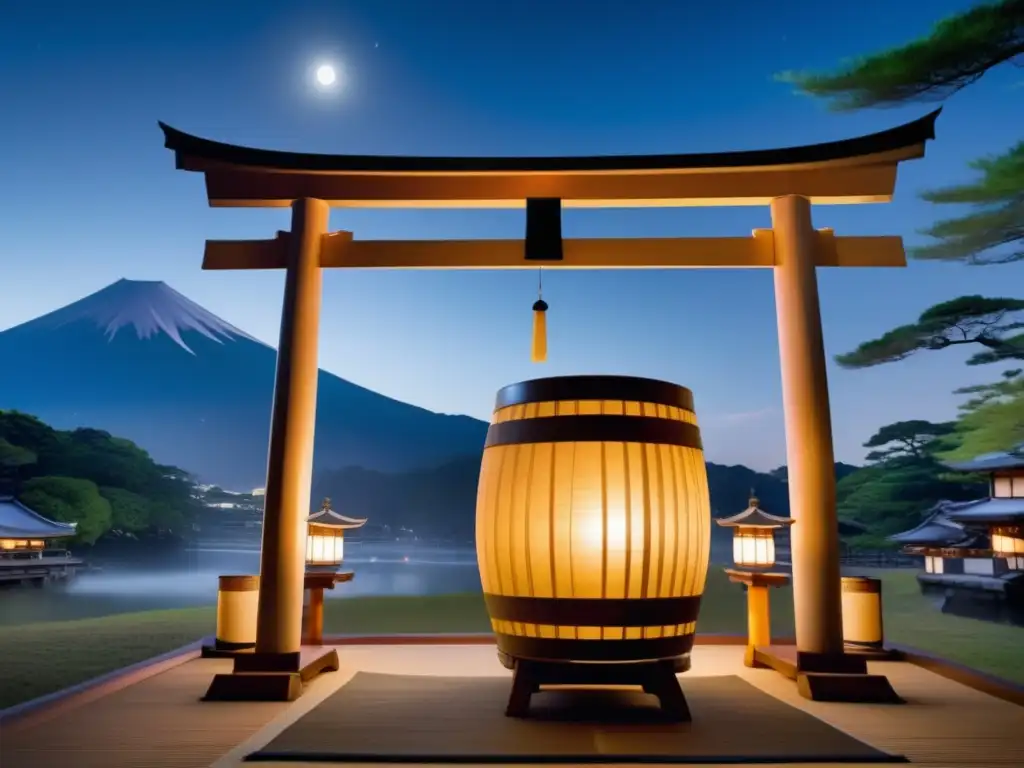 Festival japonés: noche iluminada, barril sake, significado espiritual